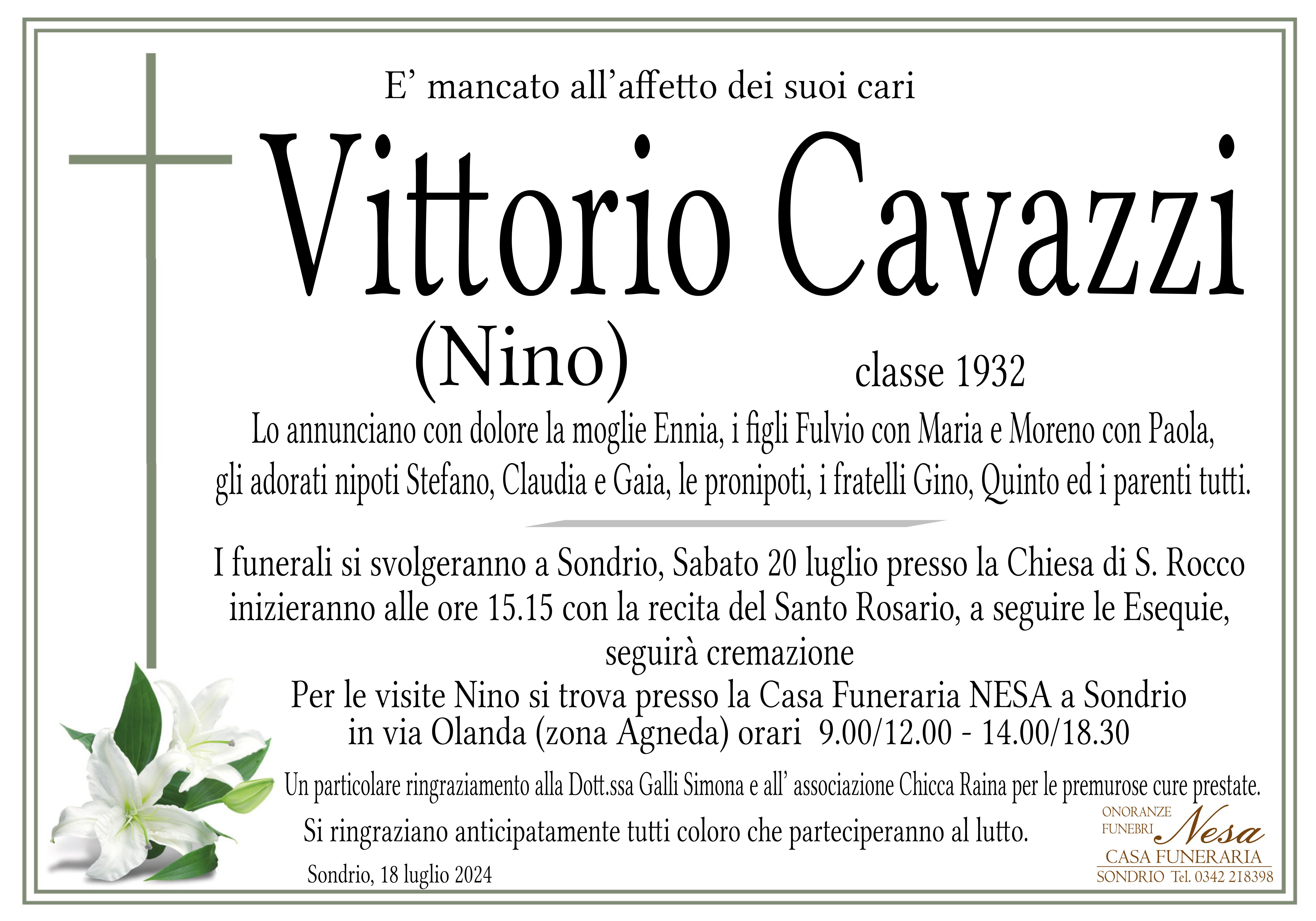 Necrologio Vittorio (Nino) Cavazzi